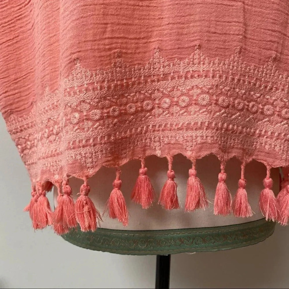 Roller Rabbit Lalla Embroidered Tassel Hem Pink Cotton Top XS Boho Summer - Picture 11 of 15
